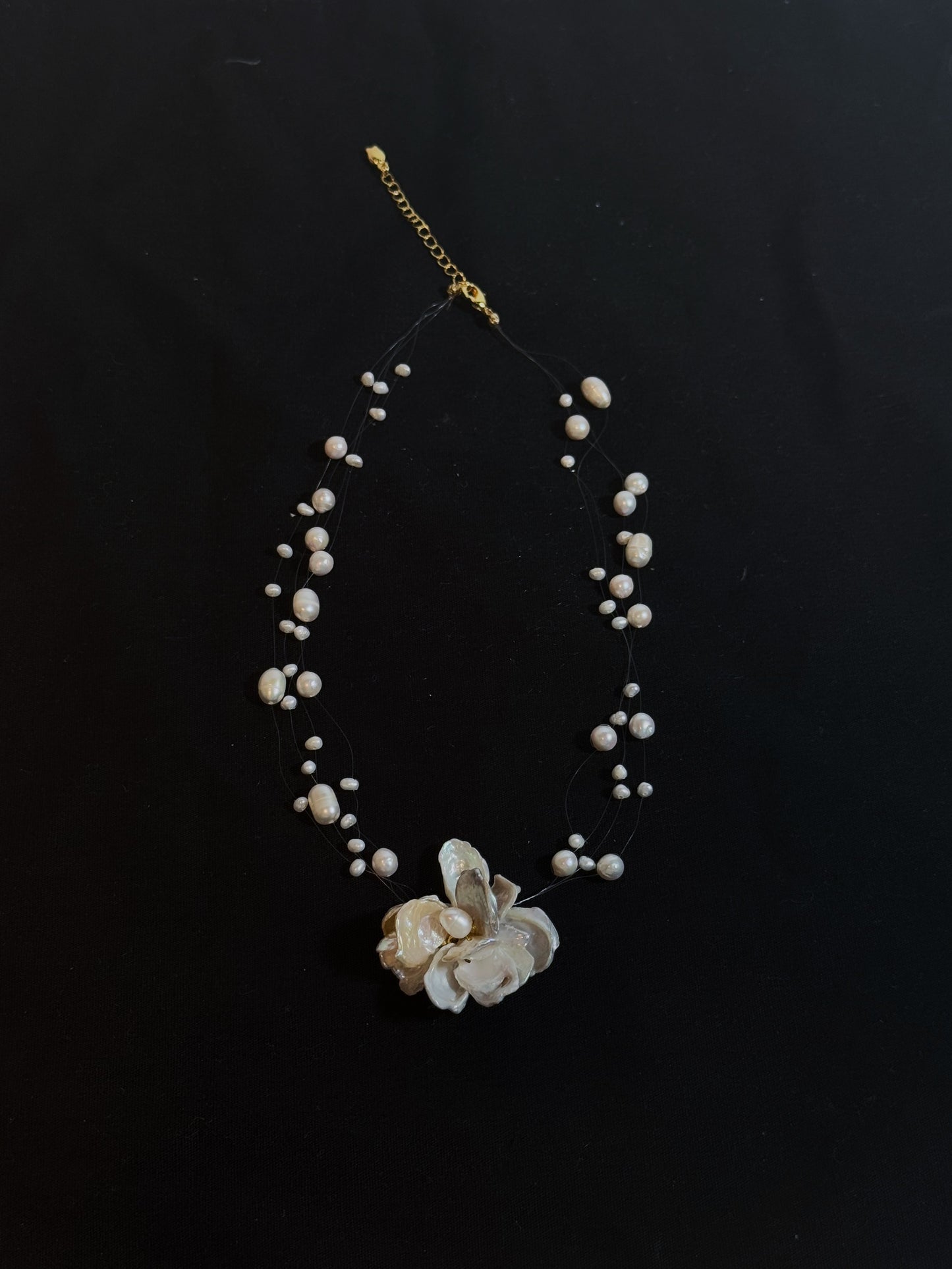 Floating Keshi Pearl Flower Illusion Necklace №22