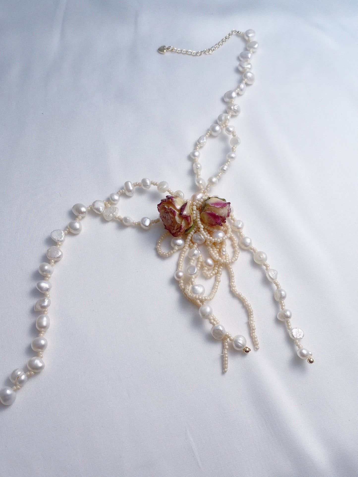 Real Roses Pearl Bow Choker Necklace