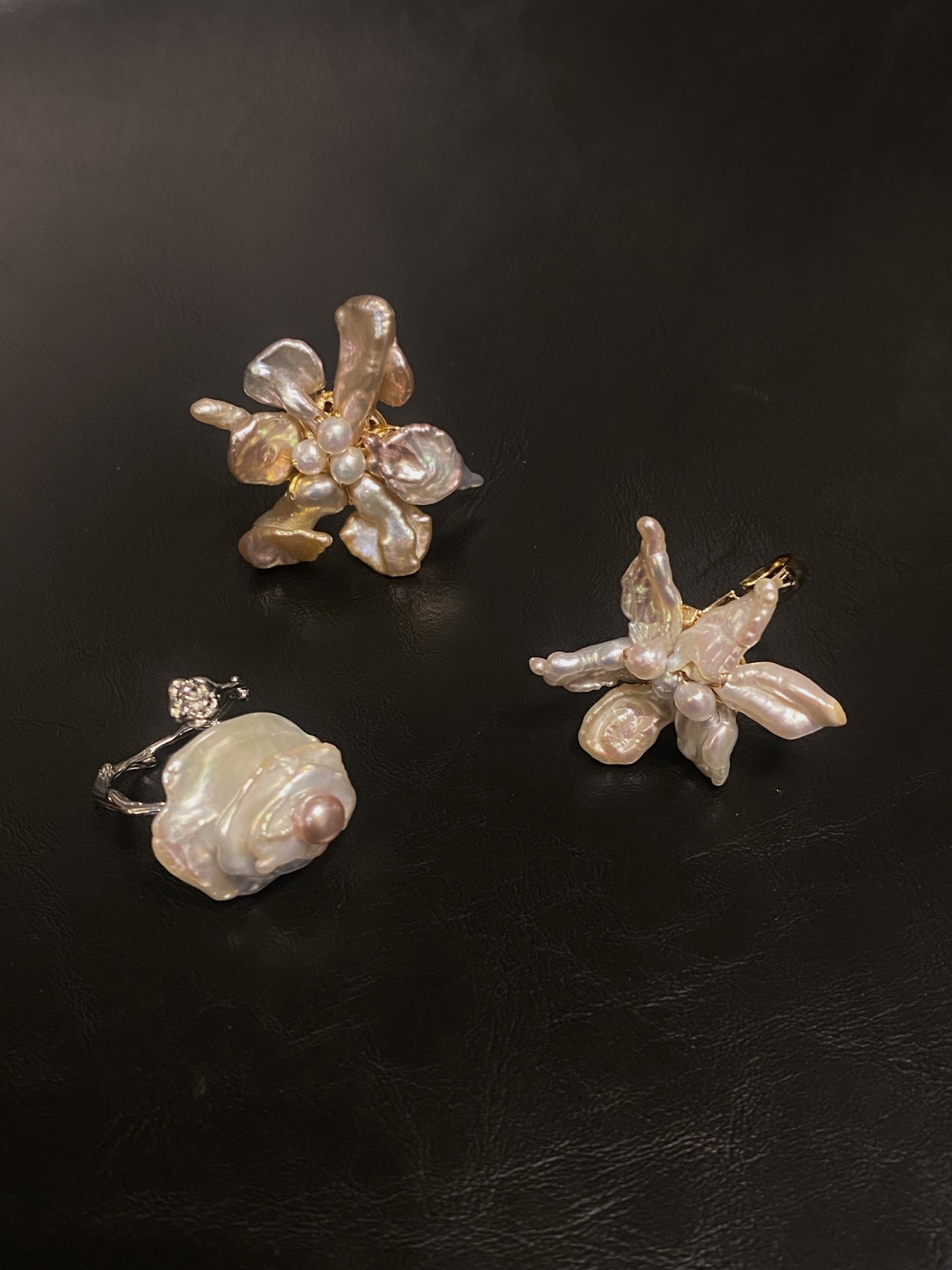 Keshi Pearls Snowflake Flower Ring №06