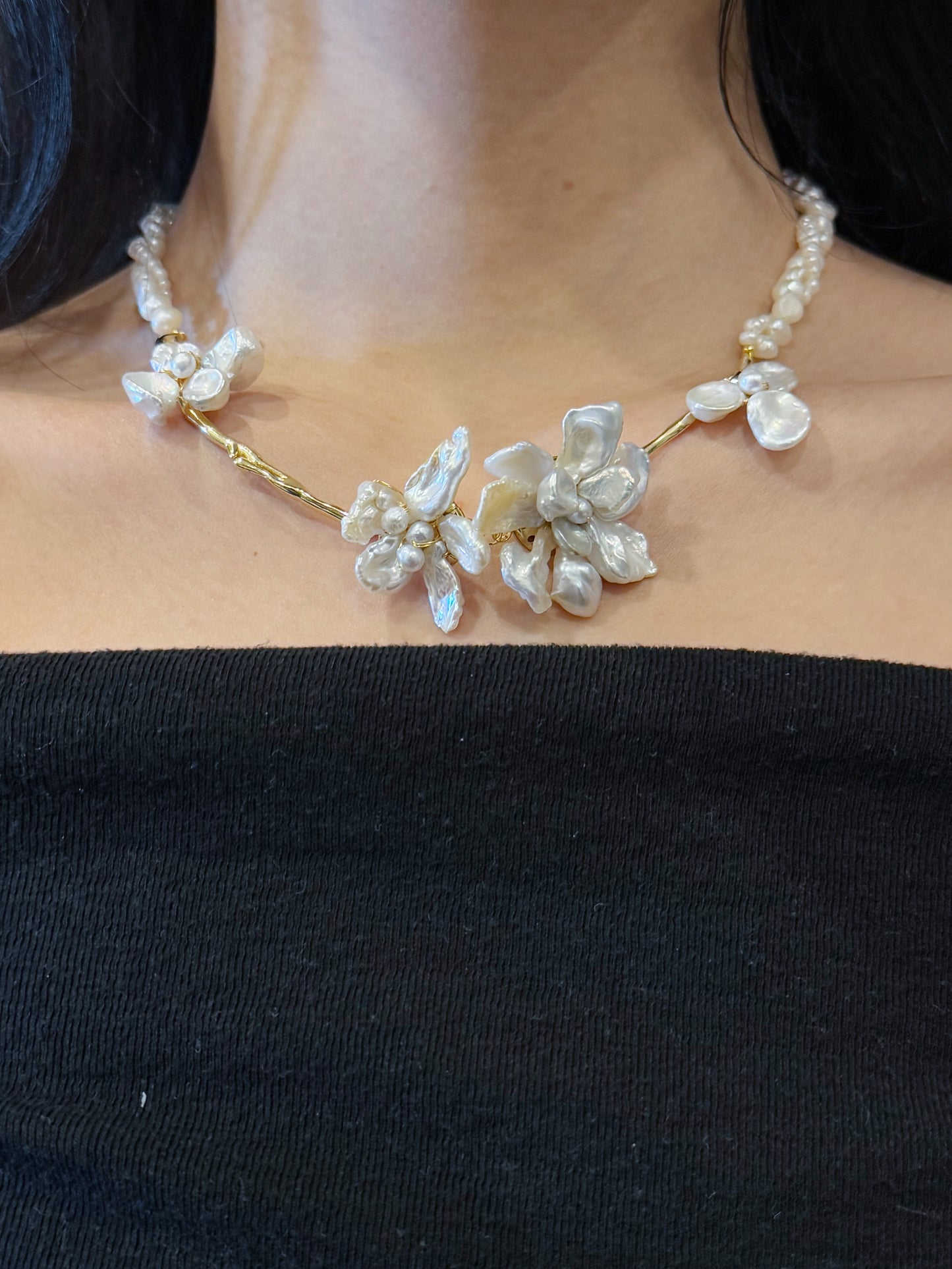 Blooming Keshi Pearl Flower Necklace №21