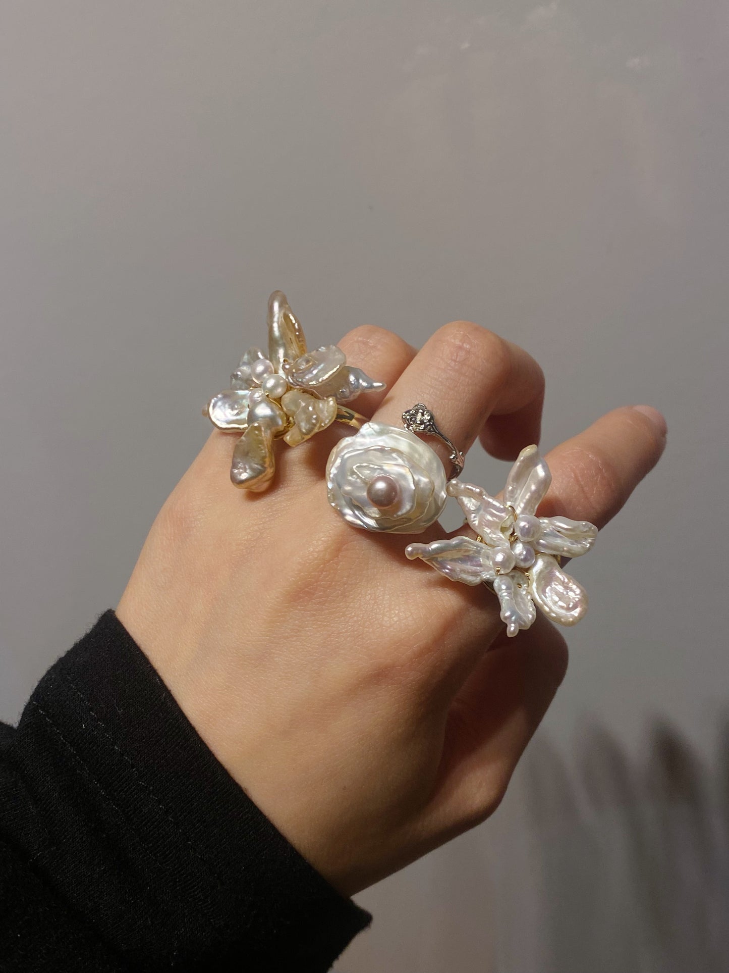 Keshi Pearls Snowflake Flower Ring №06