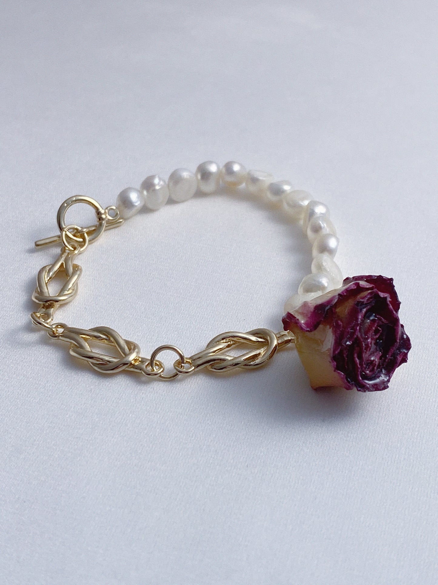 Real Rose Pearl Knots Bracelet