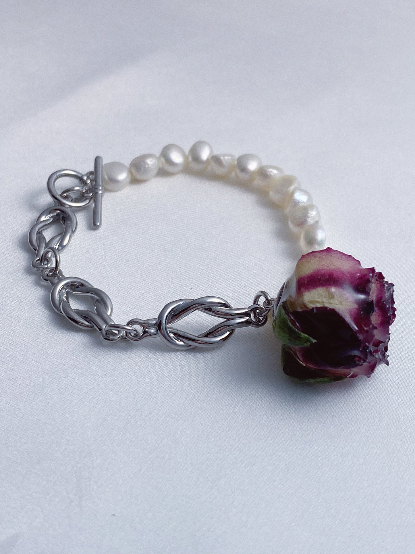 Real Rose Pearl Knots Bracelet