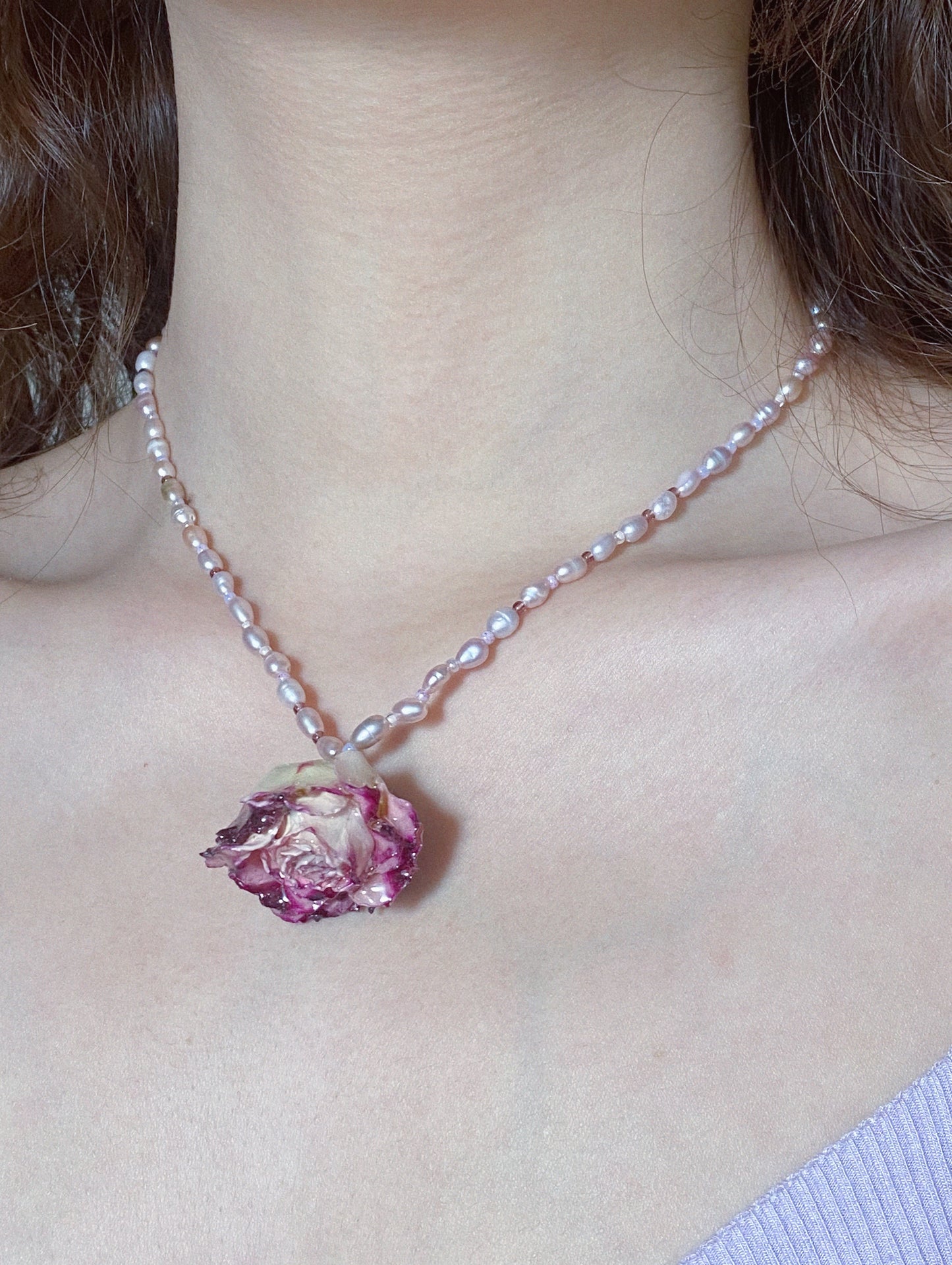 Romantic Blooming Rose Pearl Necklace