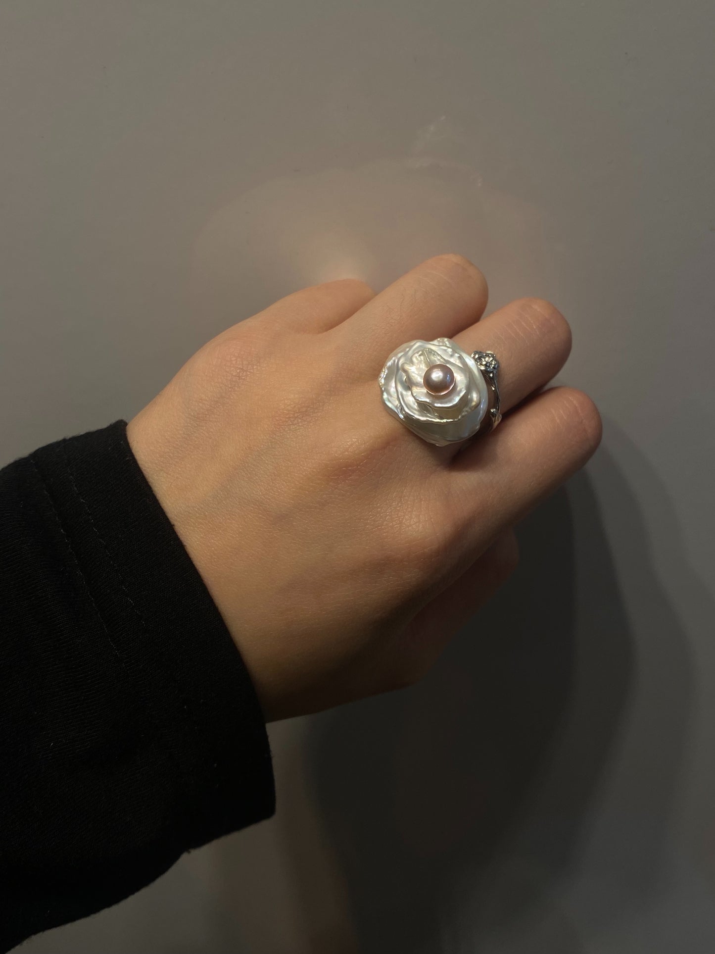 Keshi Pearls Rose Flower Ring №07