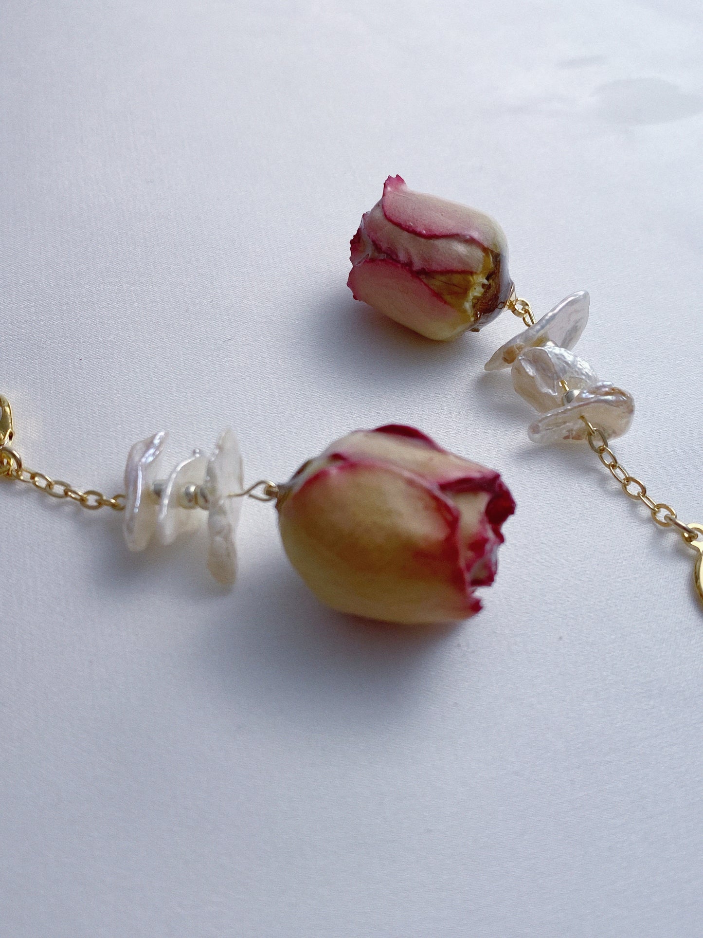 Rose Layered Pearls Drop Earrings