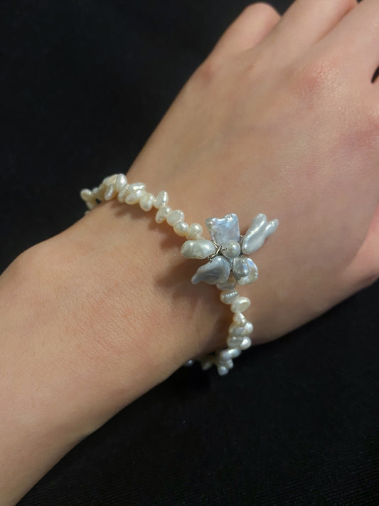 ✲SALE✲ Mini Keshi Pearl Flower side-drilled Irregular Bracelet №29