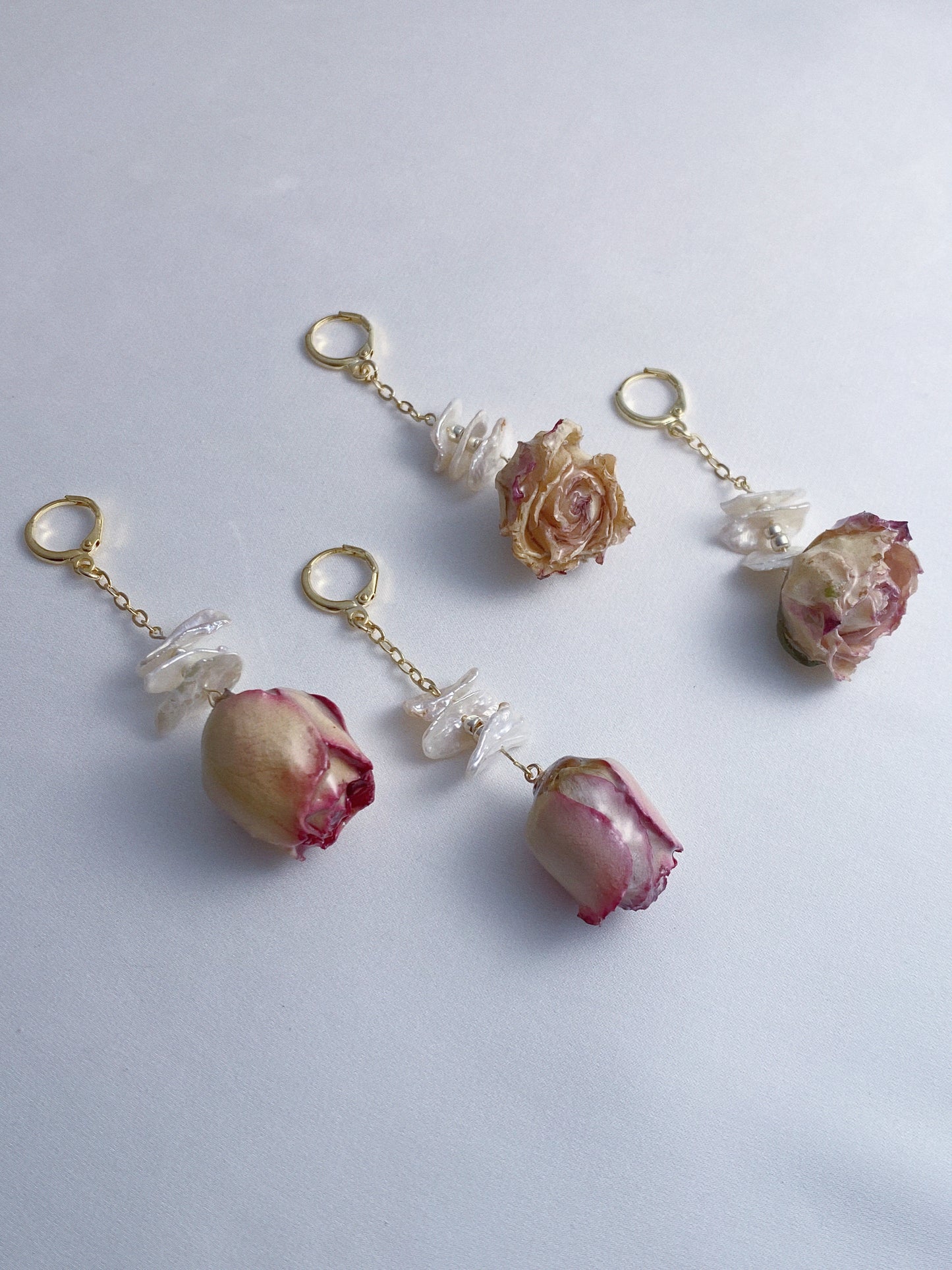 Rose Layered Pearls Drop Earrings