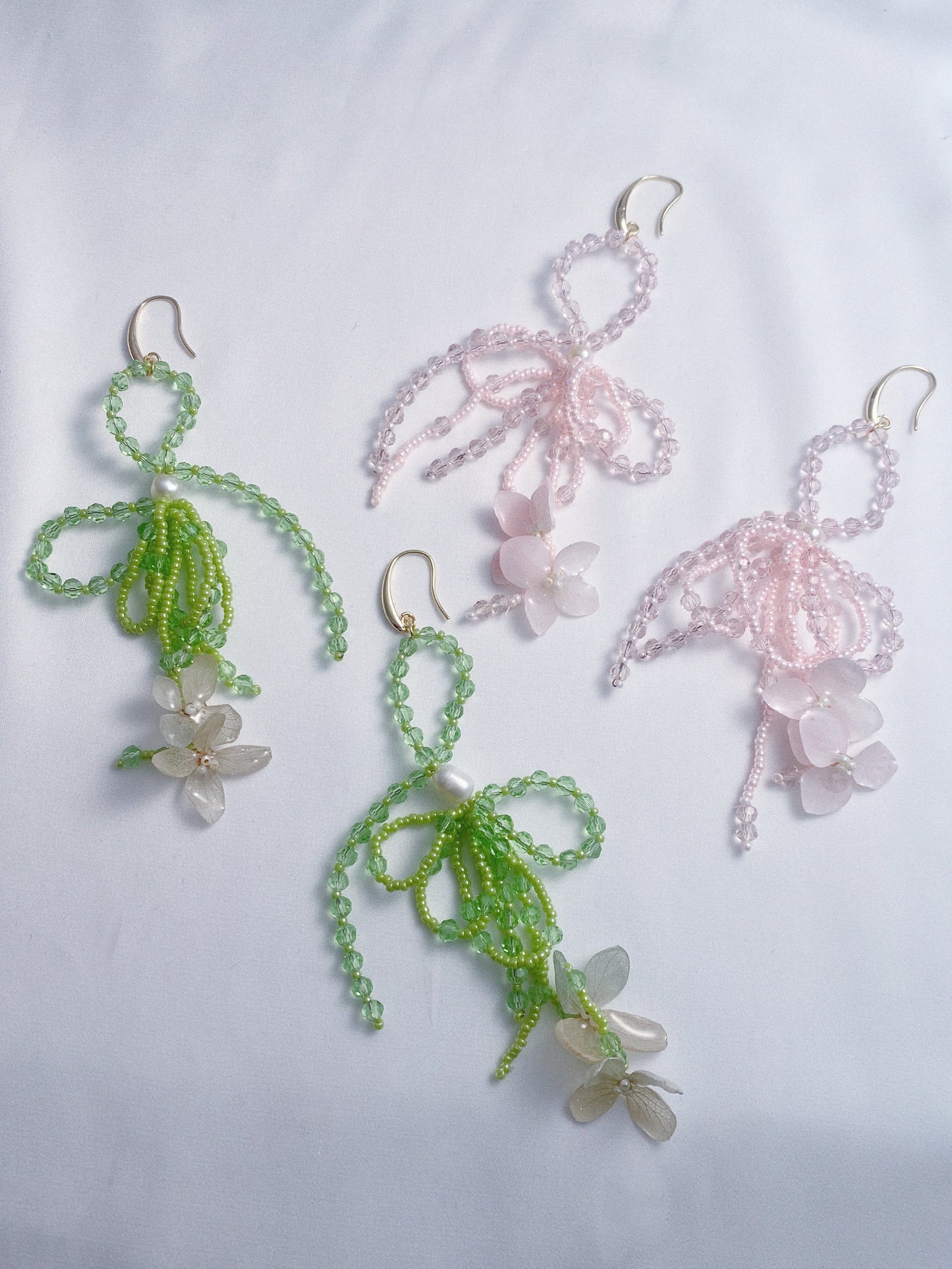 Crystal Hydrangeas Bow Earrings