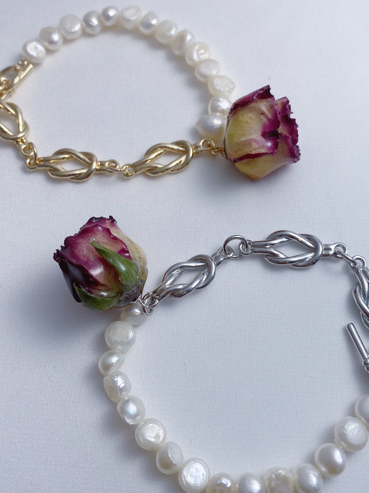 Real Rose Pearl Knots Bracelet