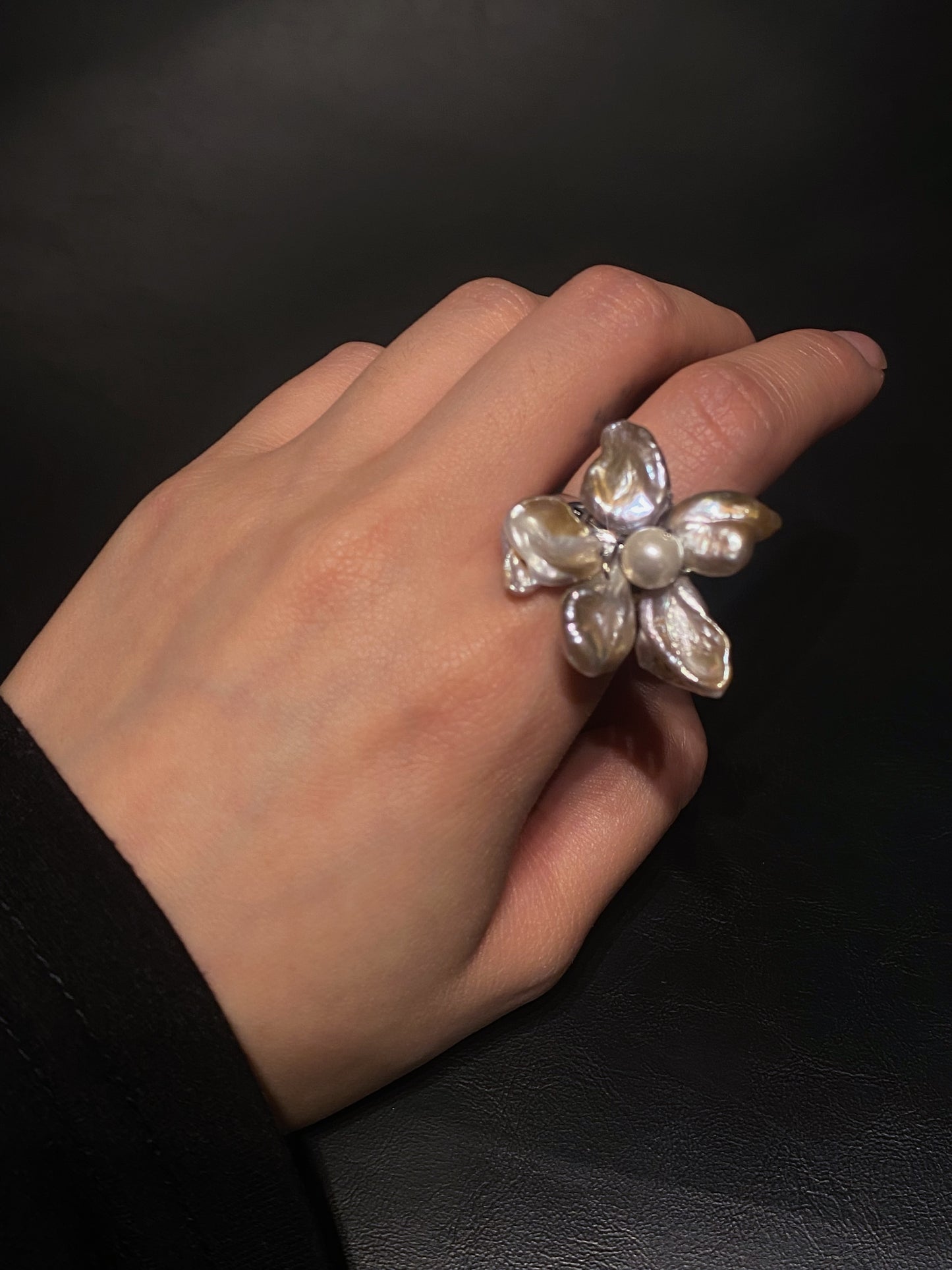 Keshi Purple Pearls Flower Ring №08