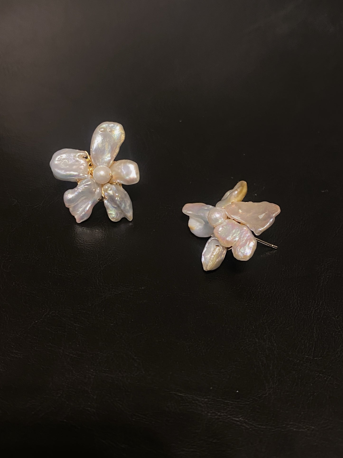 Keshi Purple Pearls Flower Stud Earrings №03