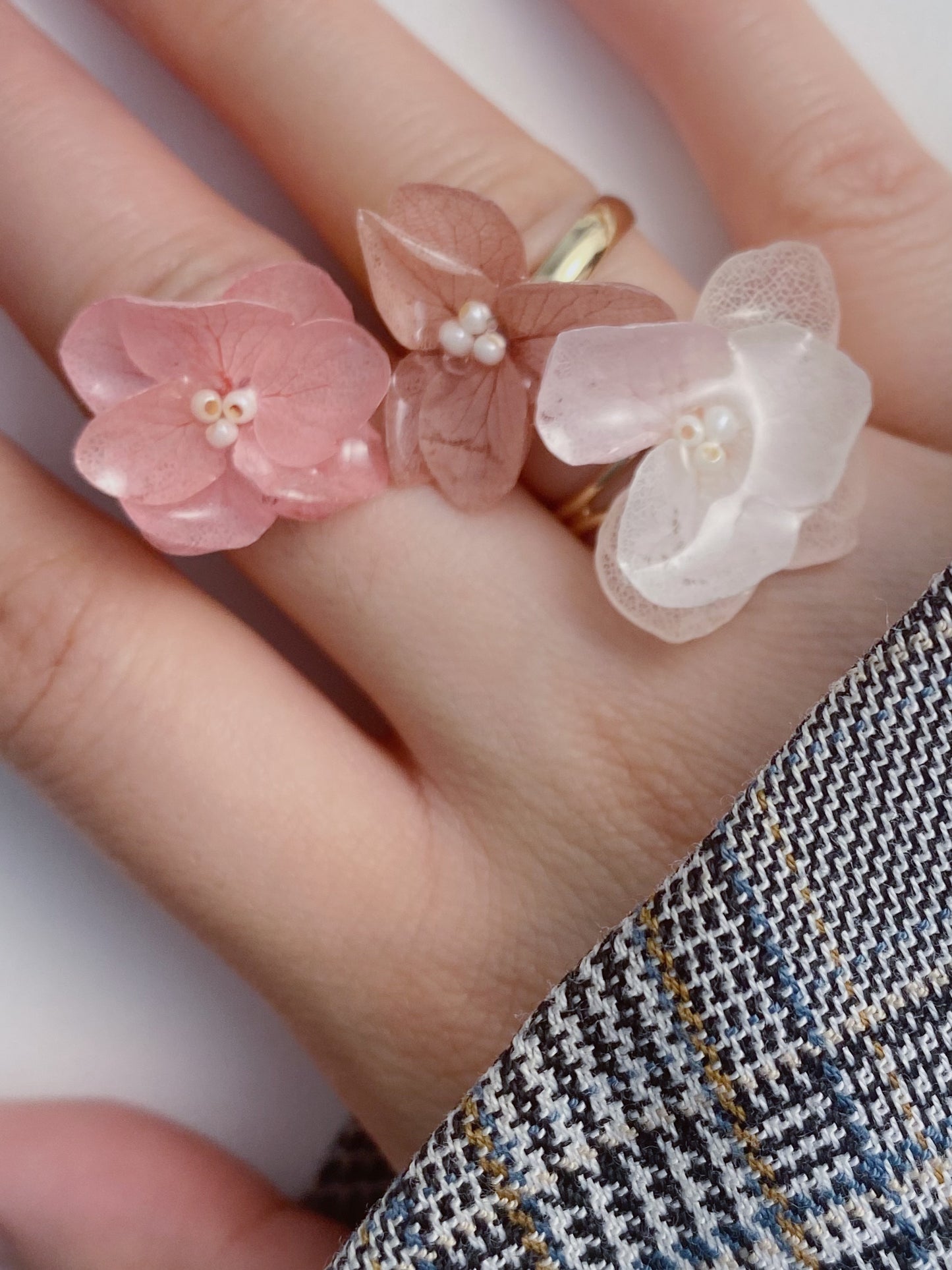 Real Flower Hydrangea Adjustable Ring