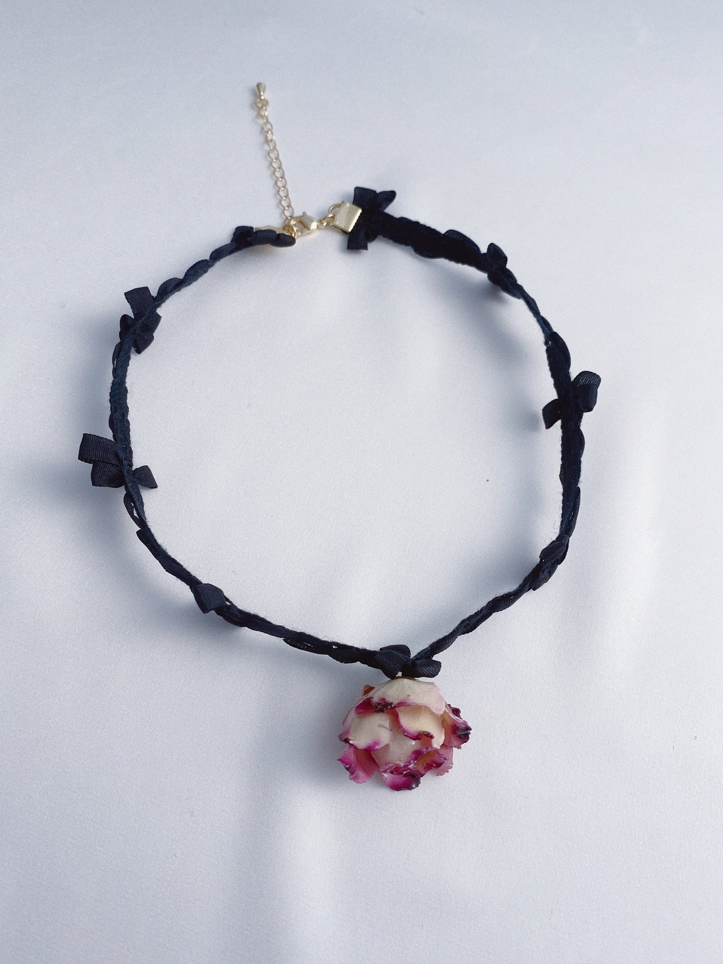 Elegant Rose Charm with Ribbon Bow Choker | Black