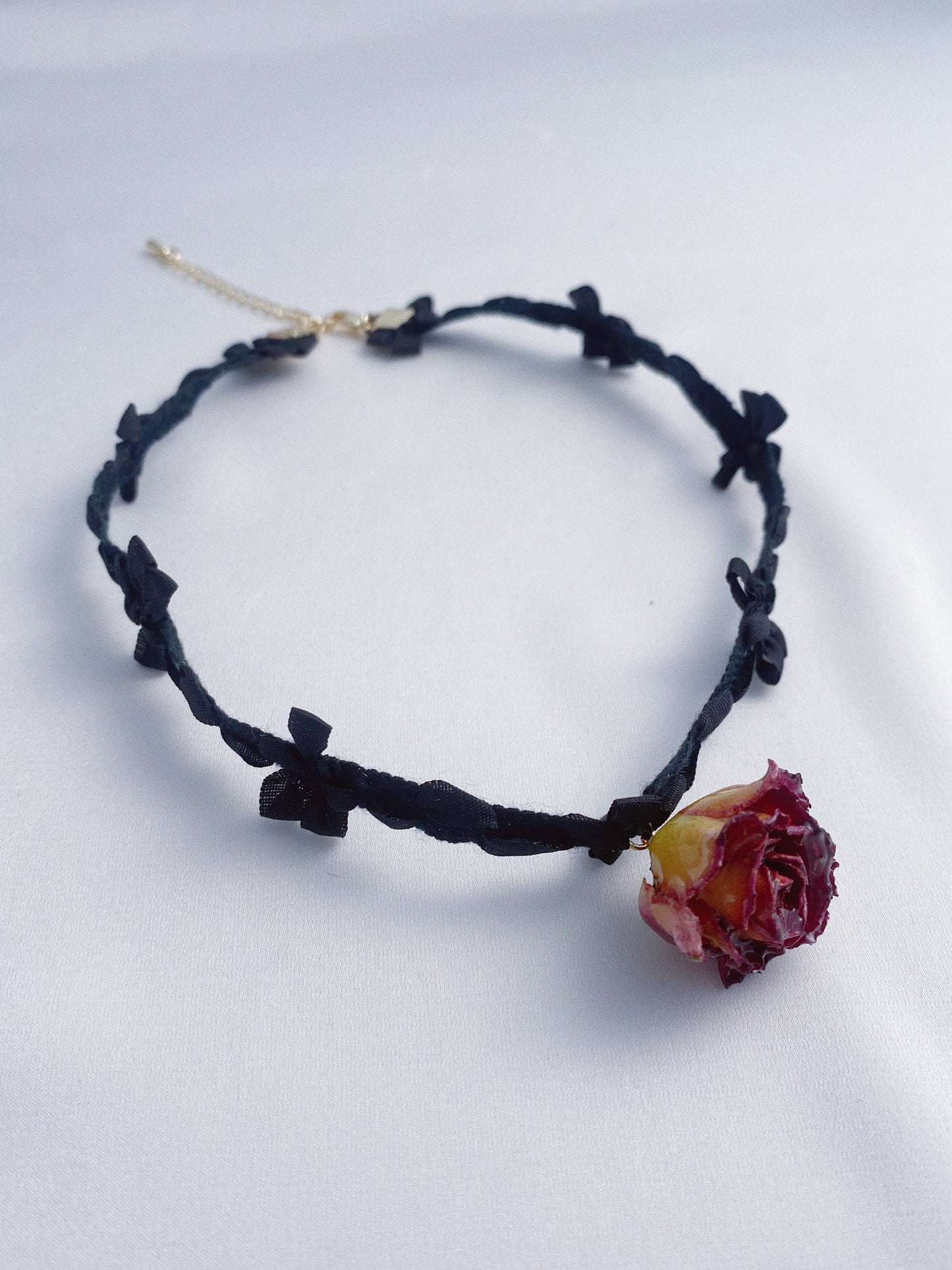 Elegant Rose Charm with Ribbon Bow Choker | Black