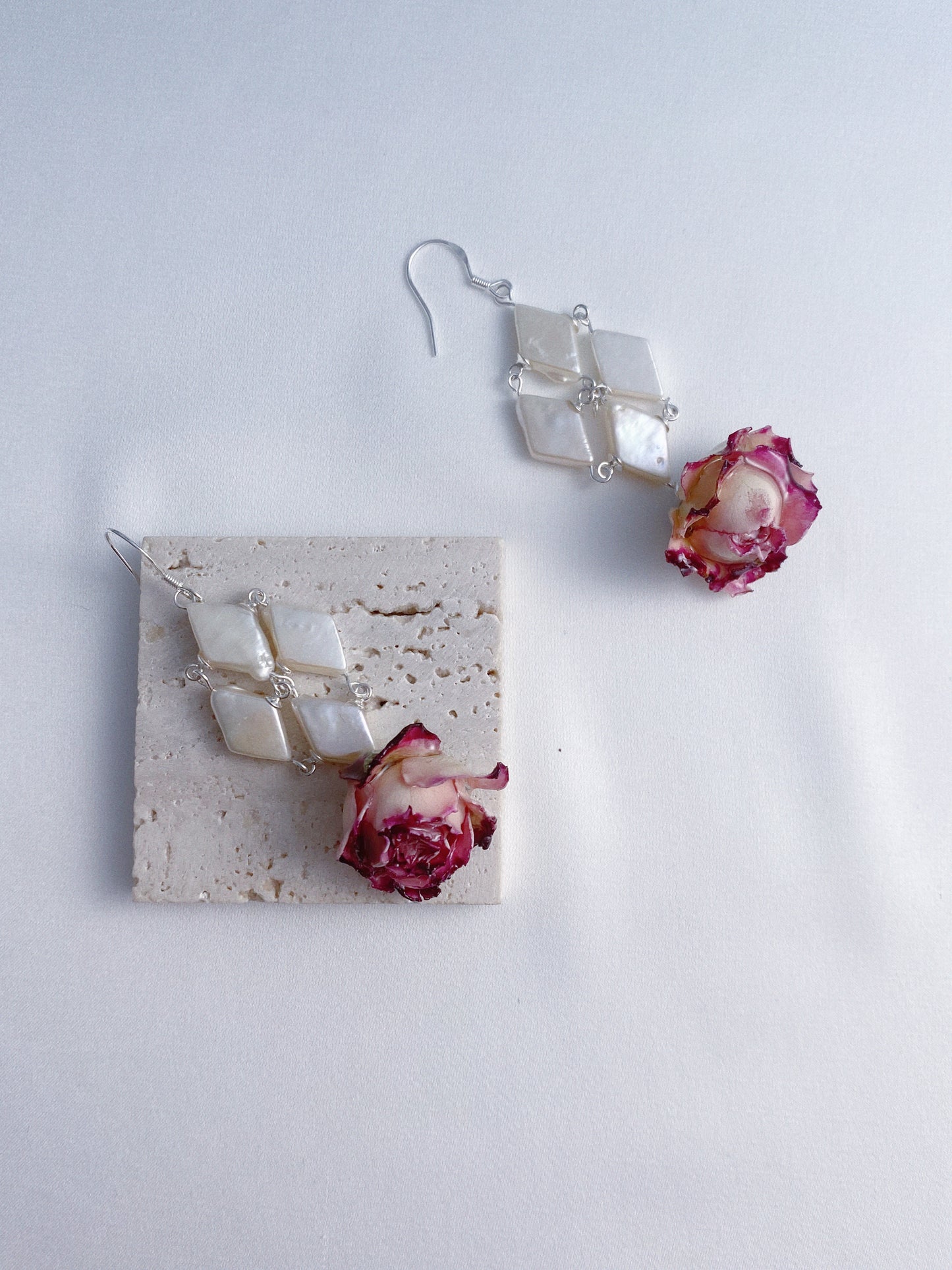 Diamond Baroque Pearl Bloom Rose Earrings