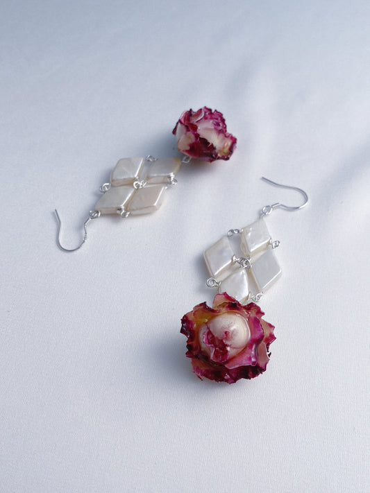 Diamond Baroque Pearl Bloom Rose Earrings