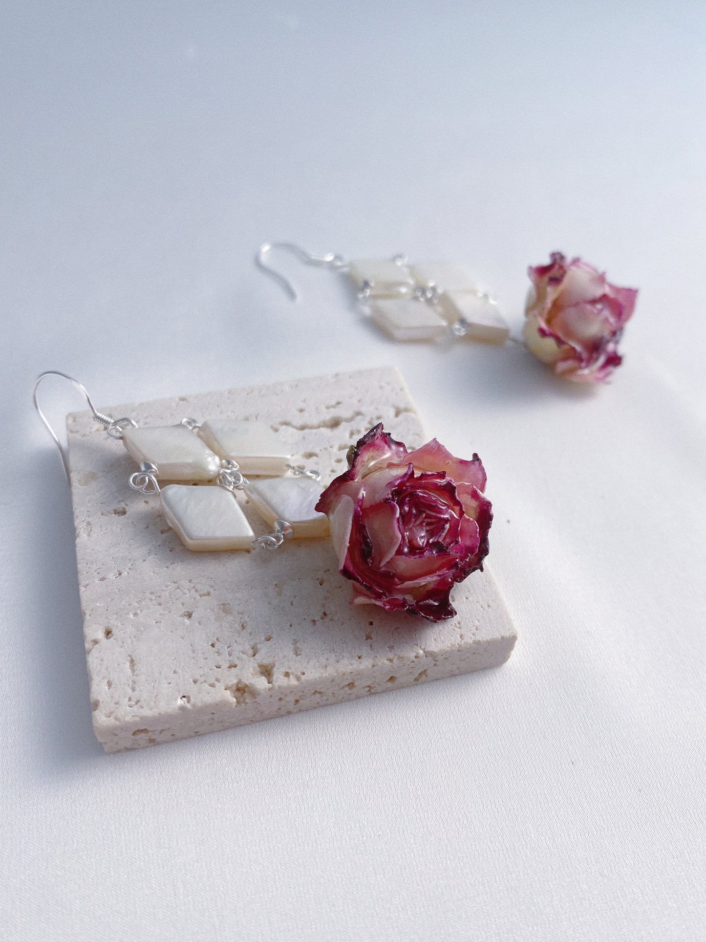 Diamond Baroque Pearl Bloom Rose Earrings