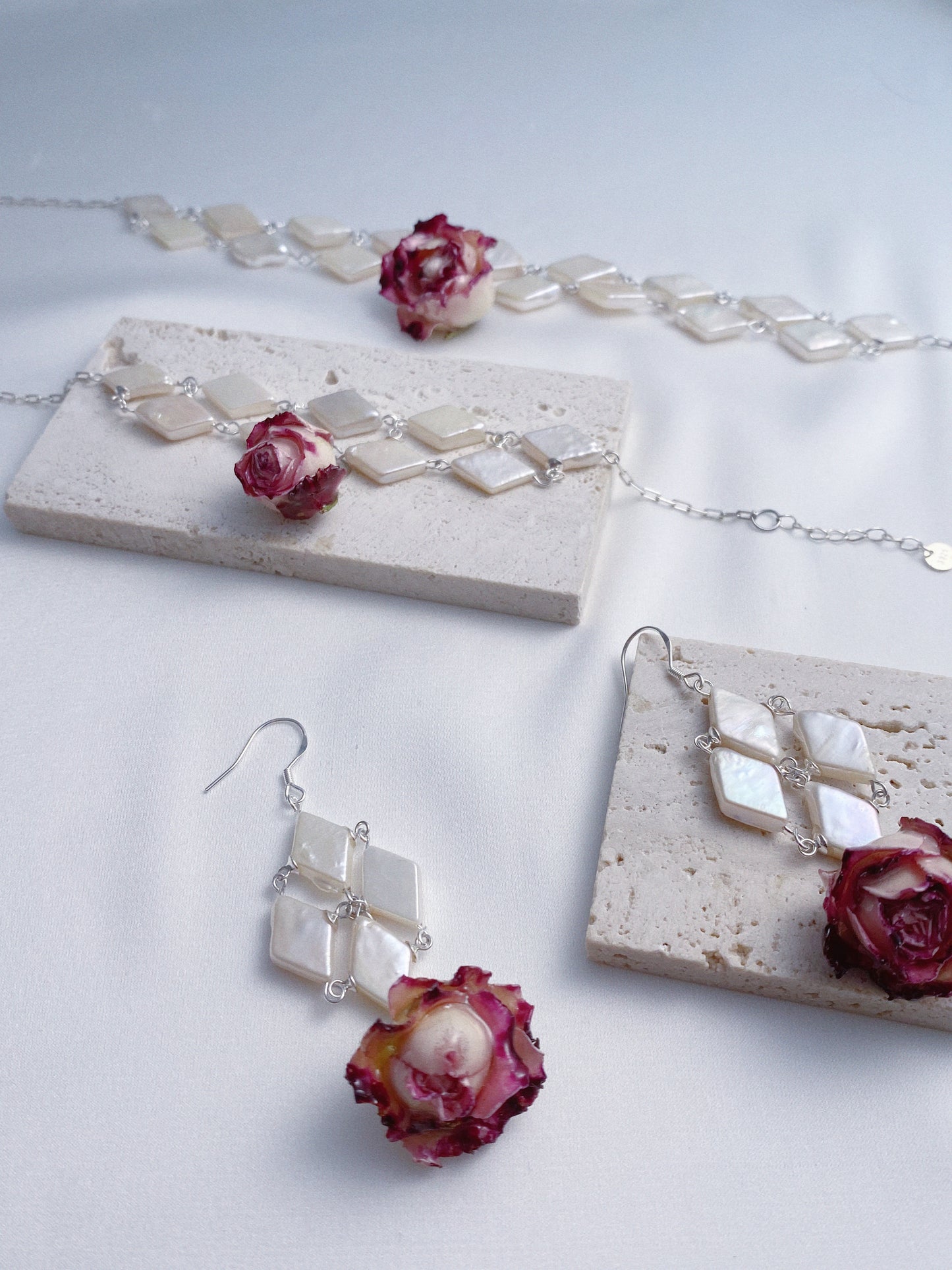 Diamond Baroque Pearl Bloom Rose Earrings