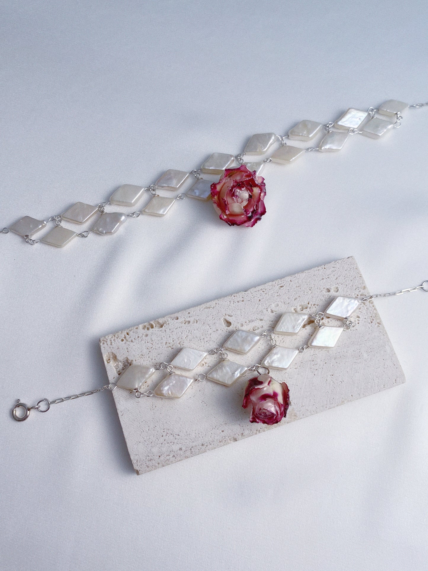 Diamond Baroque Pearl Bloom Rose Necklace