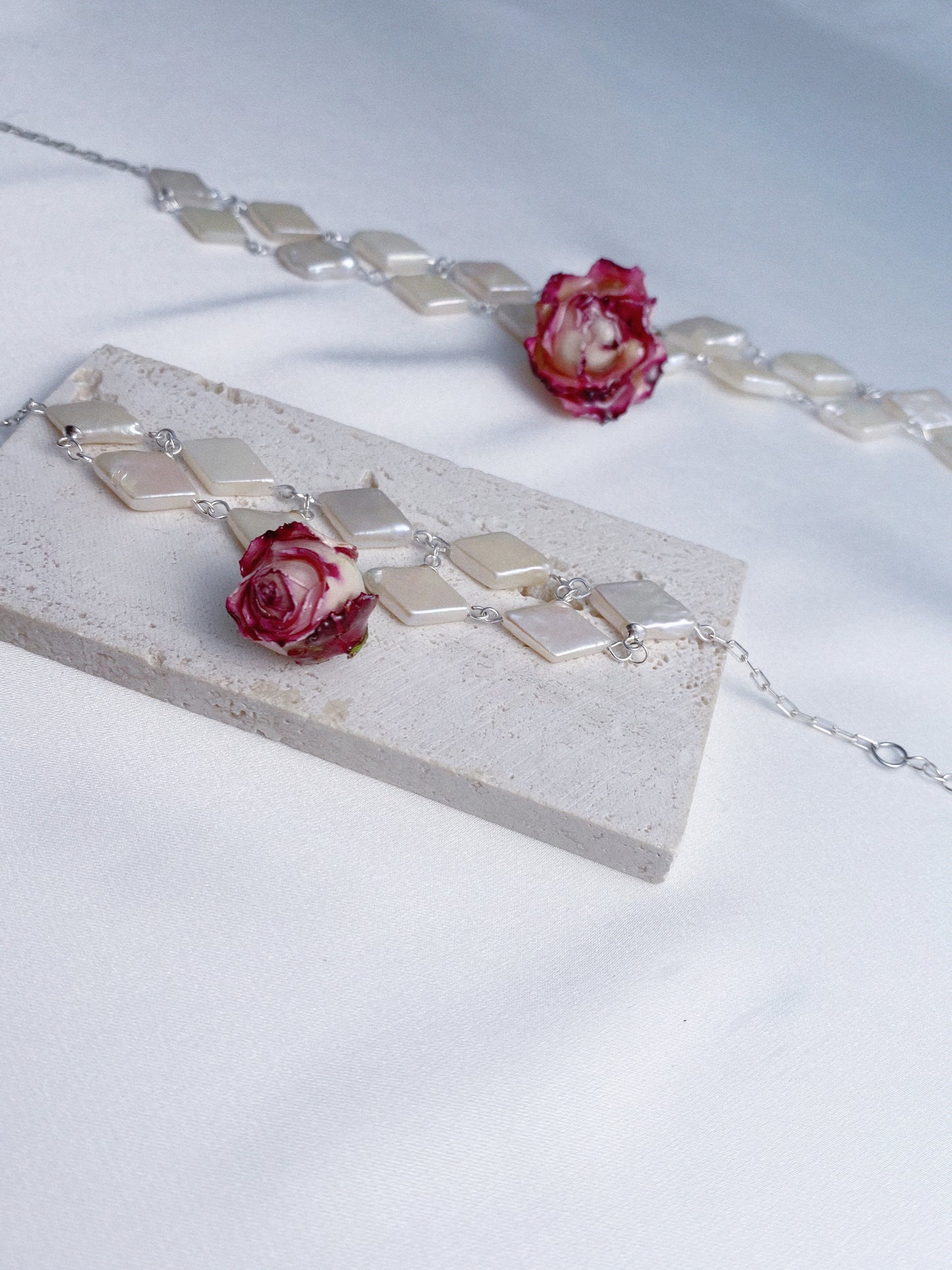 Diamond Baroque Pearl Bloom Rose Necklace