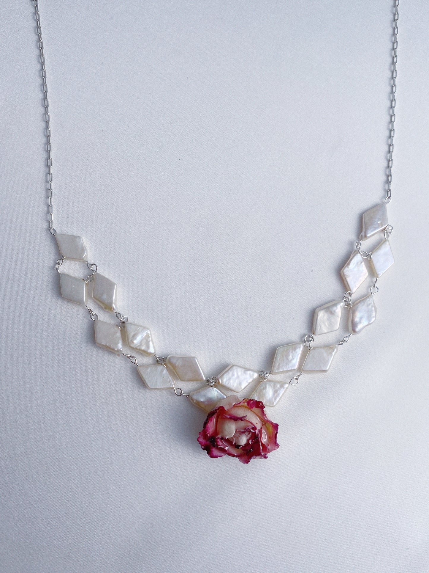 Diamond Baroque Pearl Bloom Rose Necklace