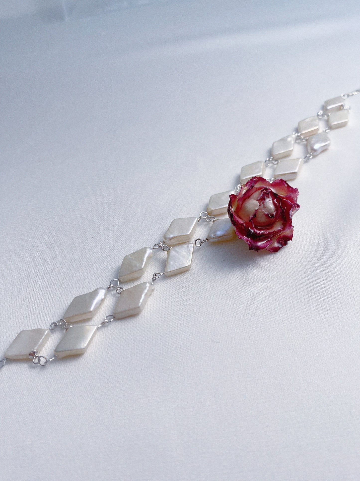 Diamond Baroque Pearl Bloom Rose Necklace