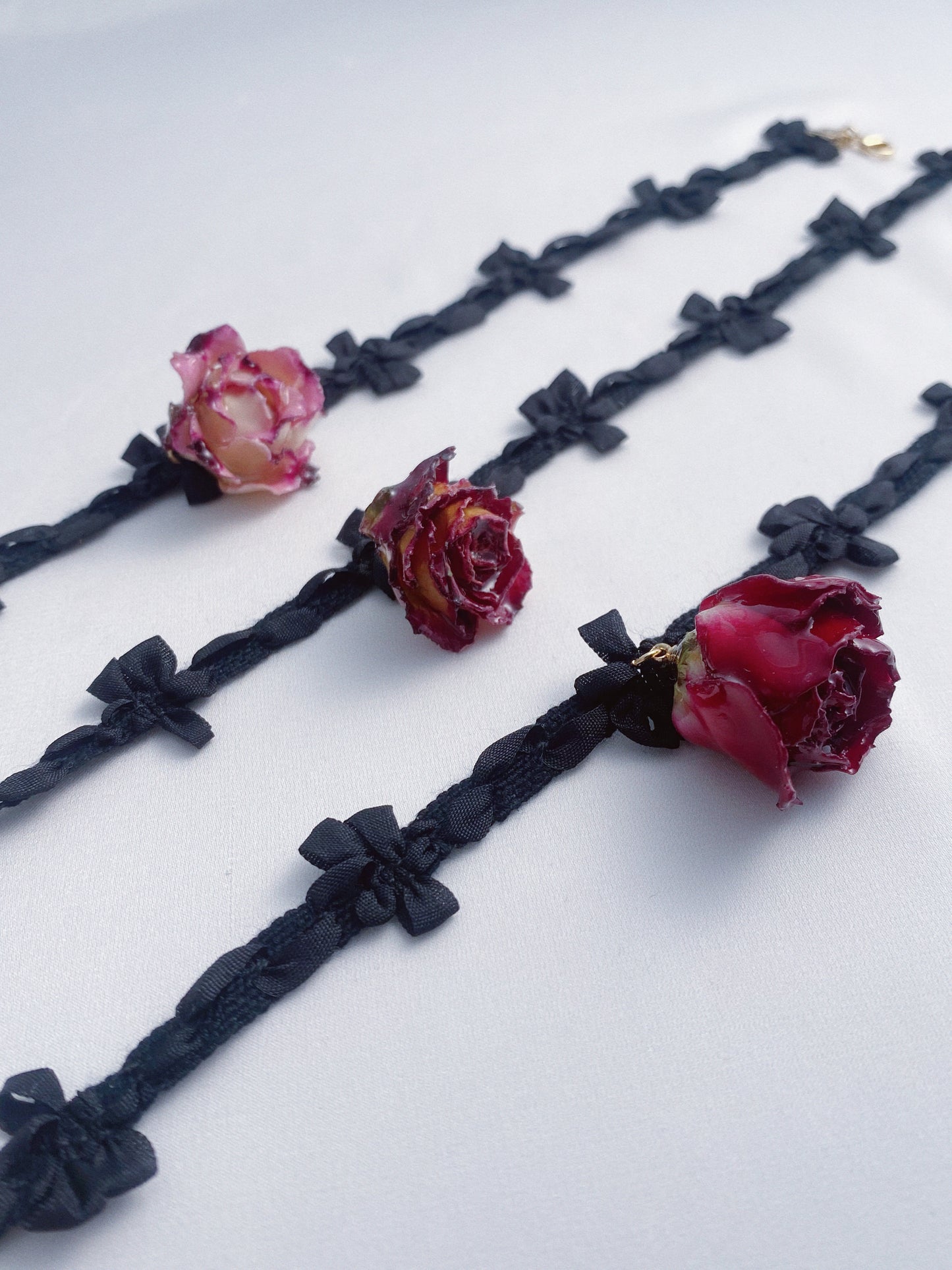 Elegant Rose Charm with Ribbon Bow Choker | Black