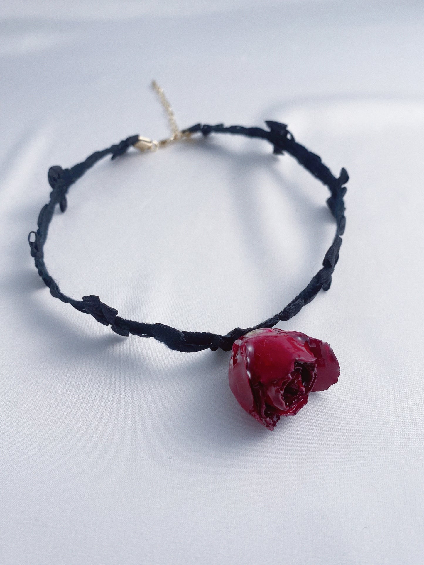 Elegant Rose Charm with Ribbon Bow Choker | Black