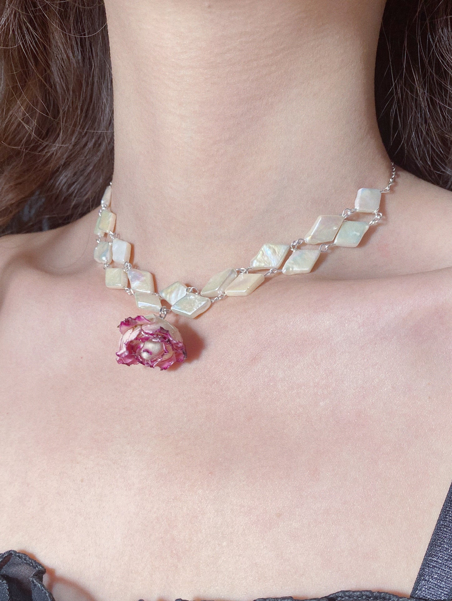 Diamond Baroque Pearl Bloom Rose Necklace