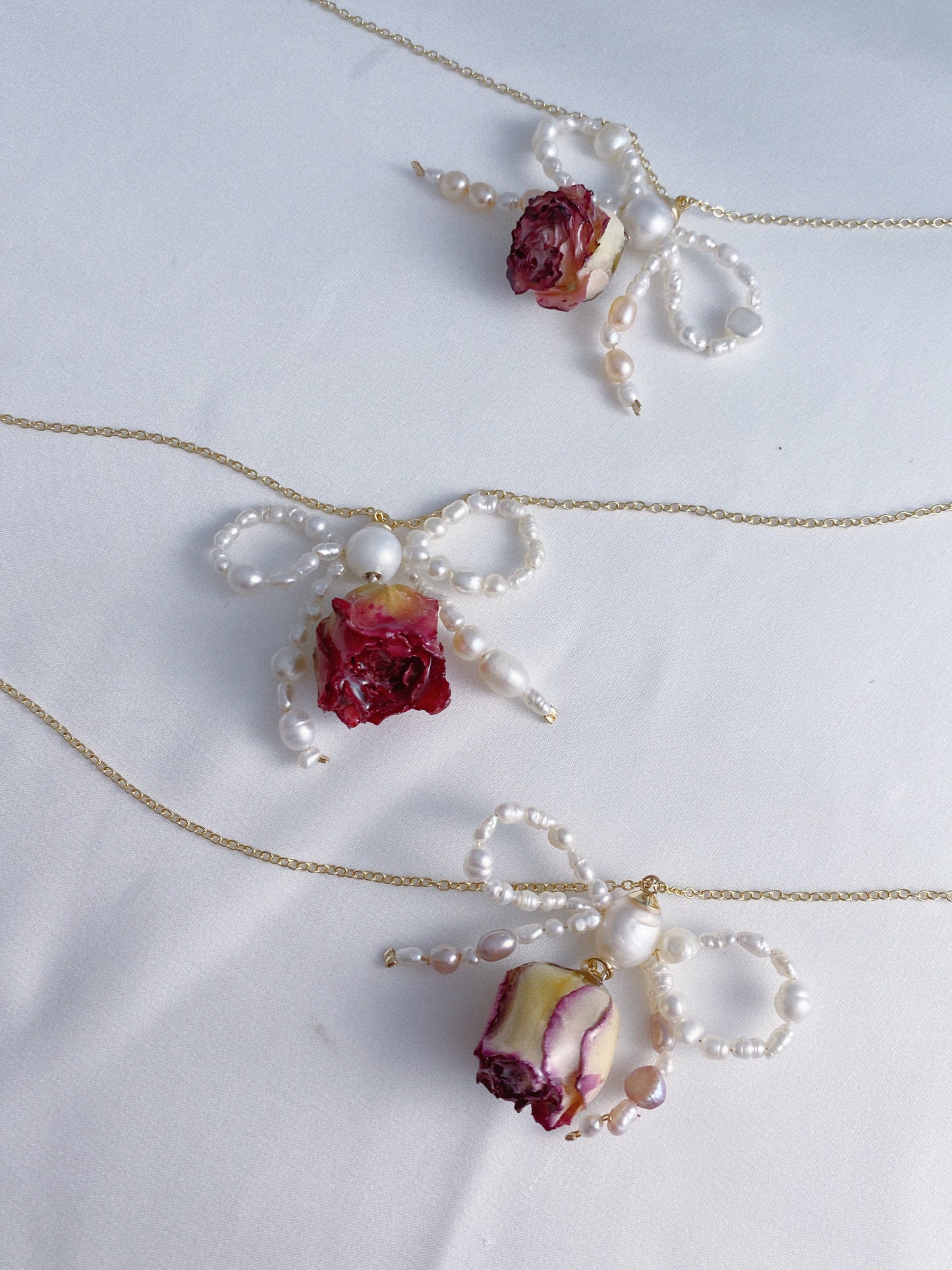 Rose Blossom Pearl Bow Necklace