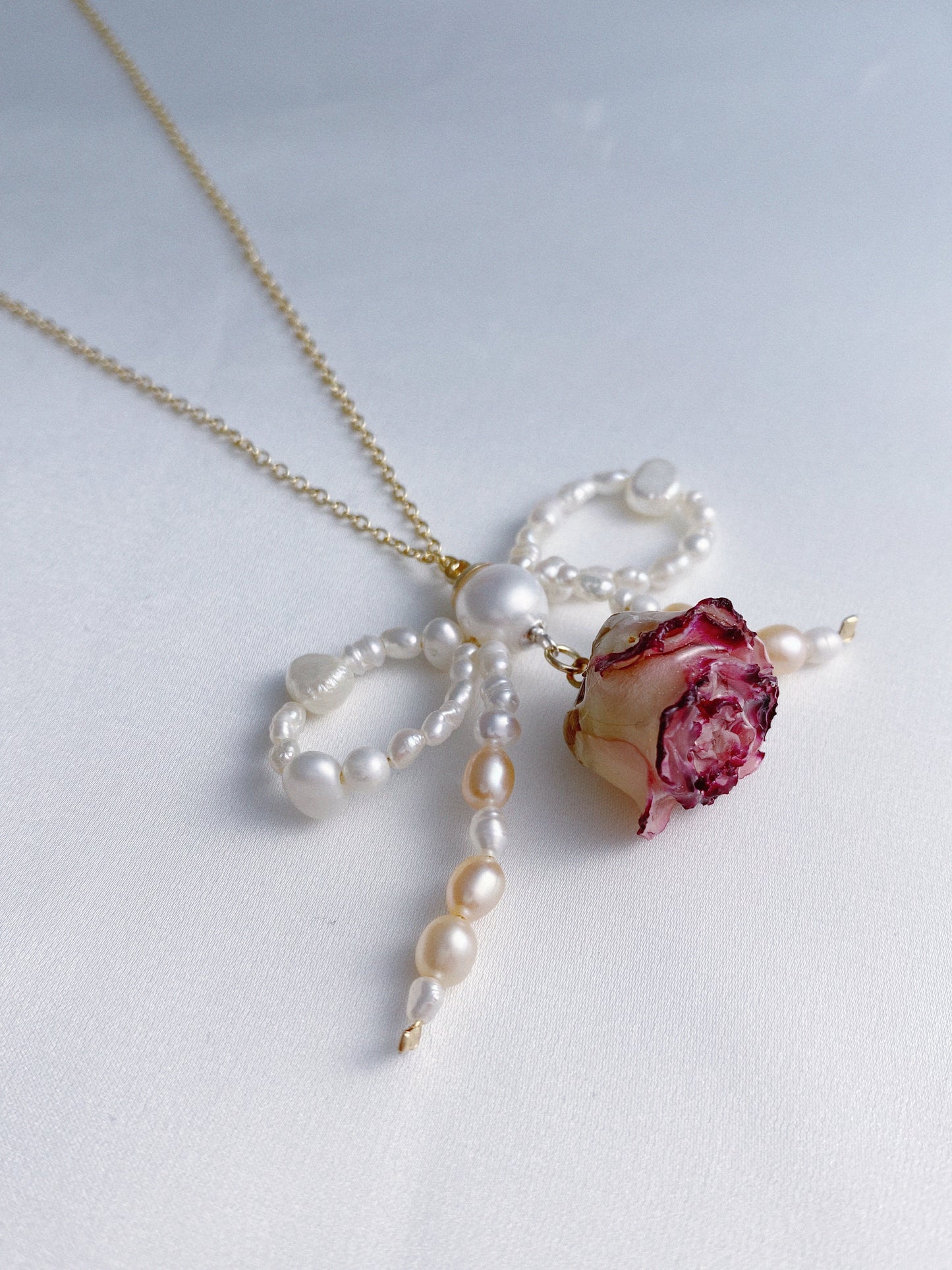 Rose Blossom Pearl Bow Necklace