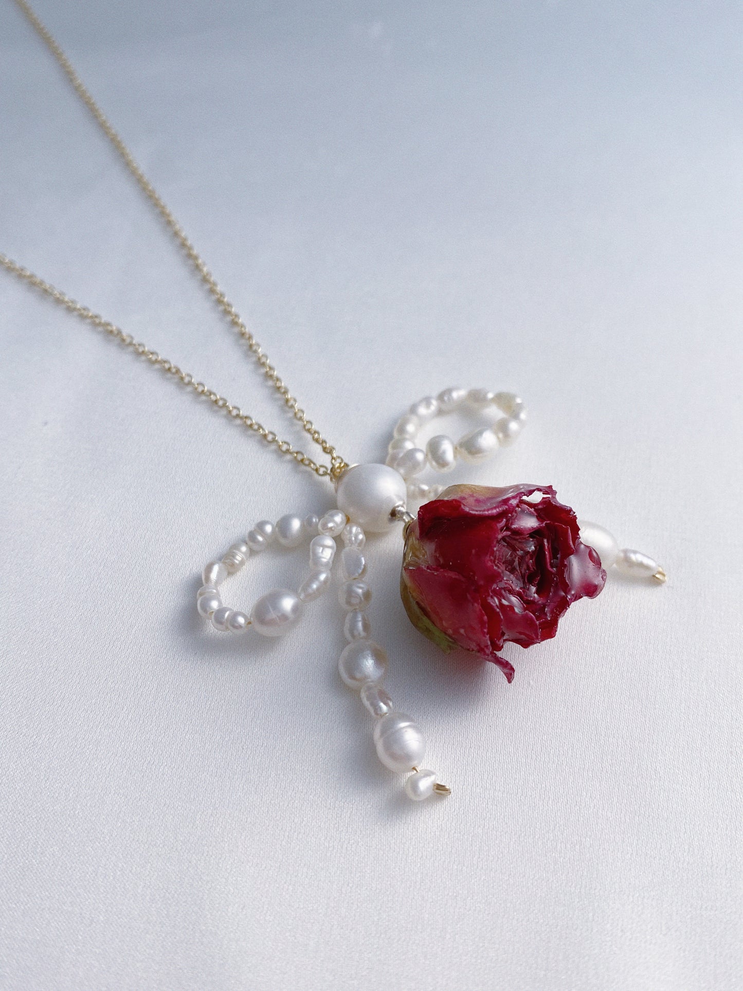 Rose Blossom Pearl Bow Necklace