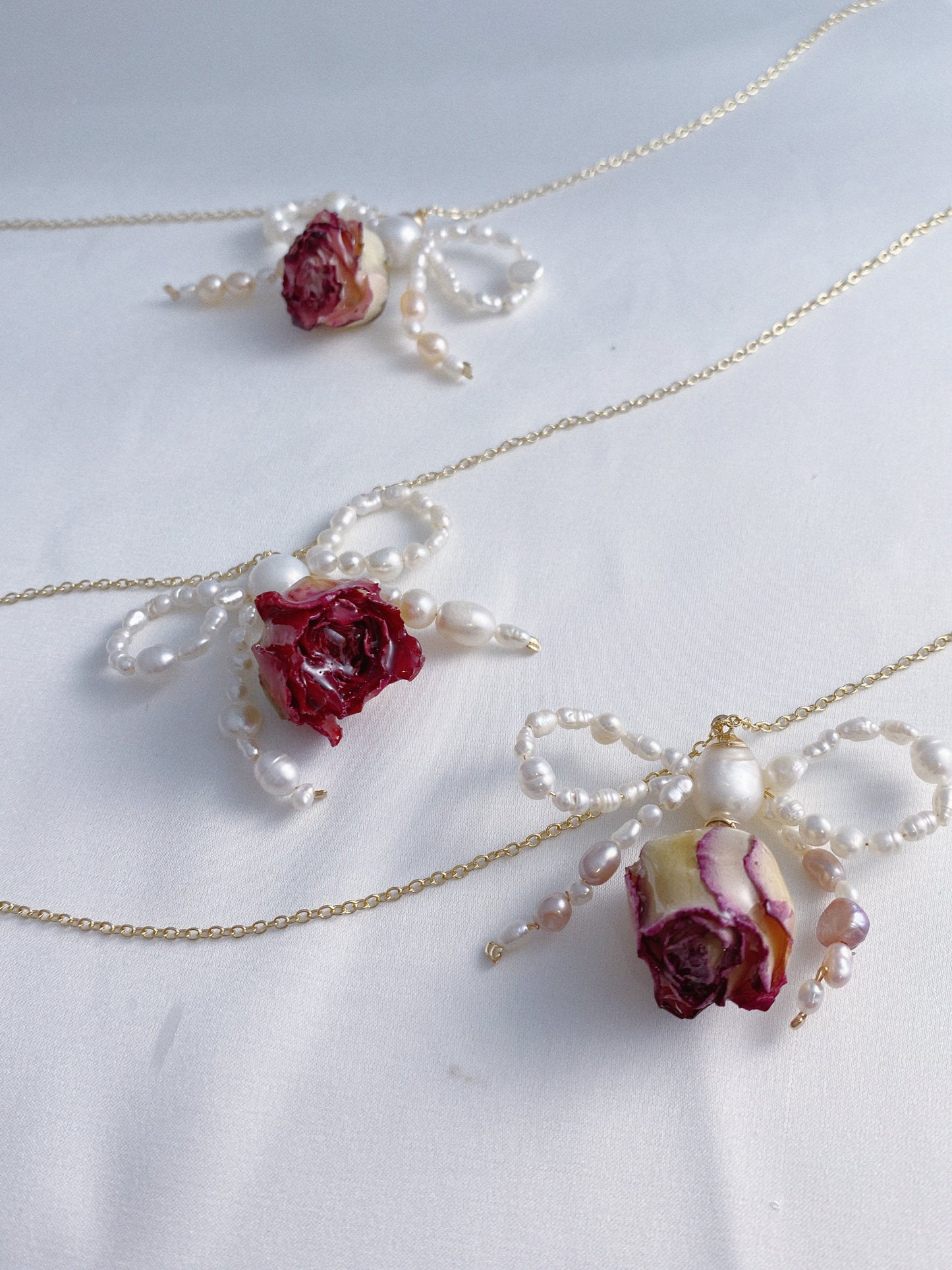 Rose Blossom Pearl Bow Necklace