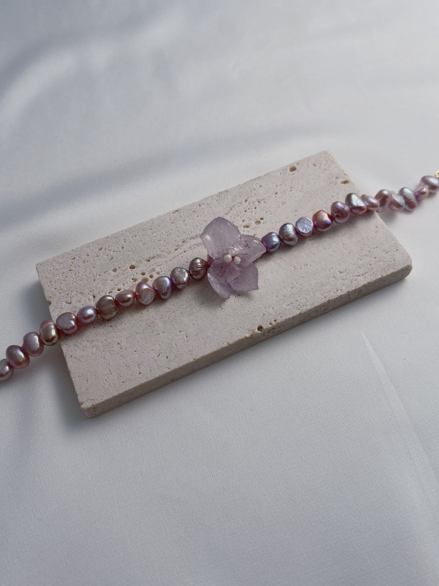 Real Hydrangea Lavender Freshwater Pearl Bracelet