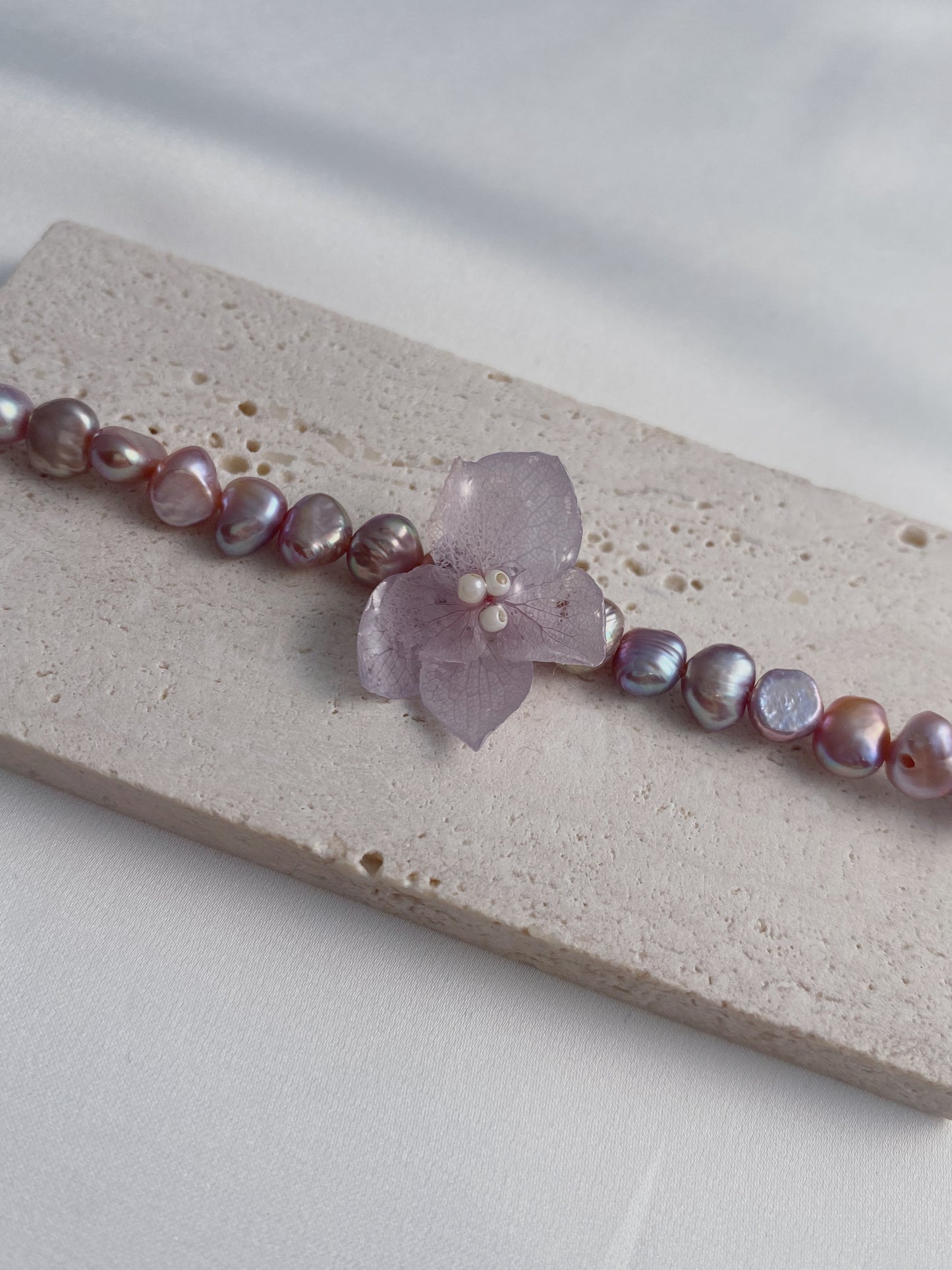 Real Hydrangea Lavender Freshwater Pearl Bracelet