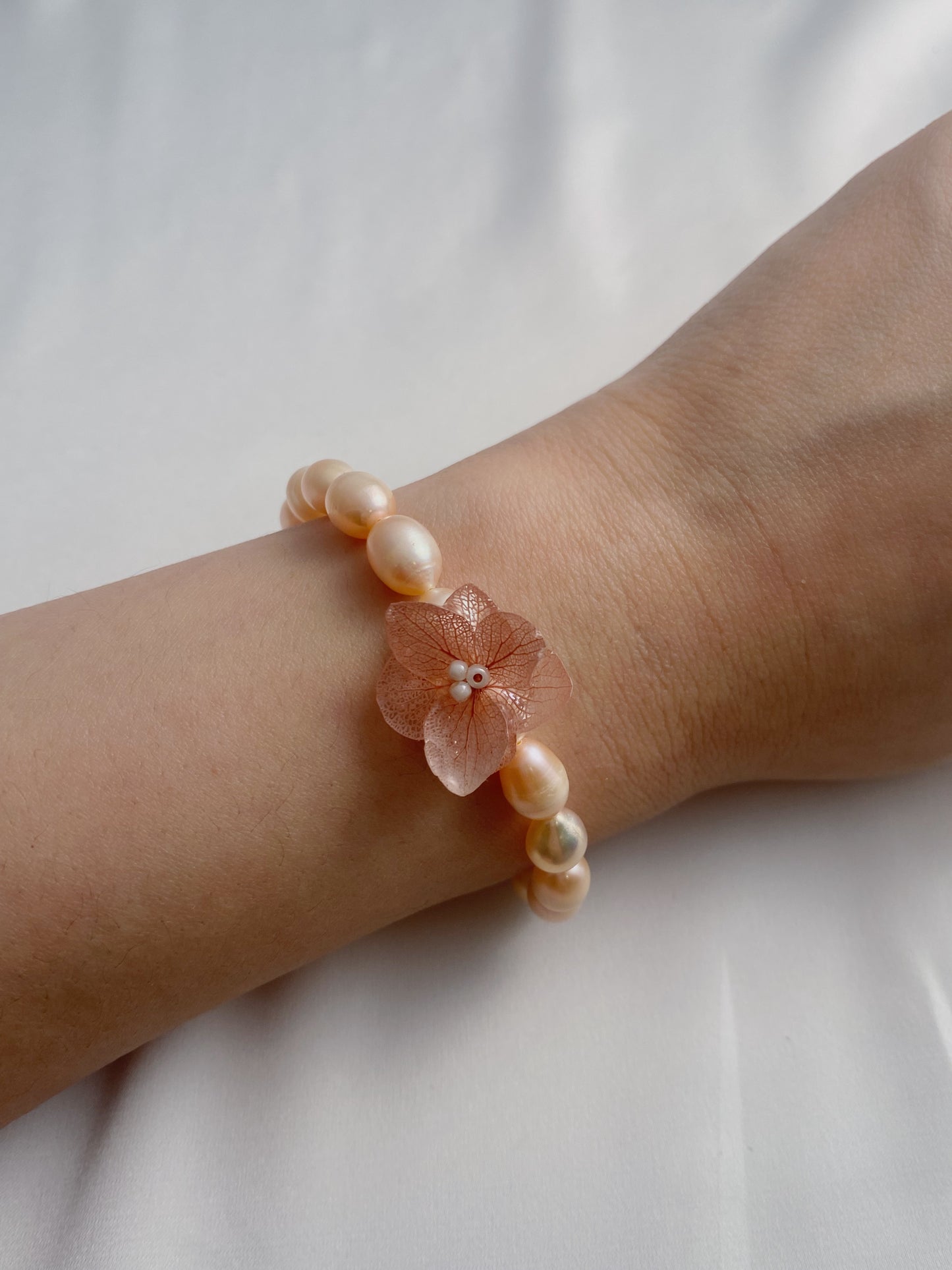 Real Hydrangea Pink Freshwater Pearl Bracelet