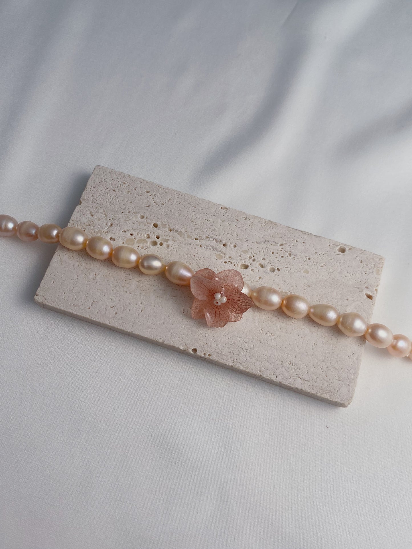 Real Hydrangea Pink Freshwater Pearl Bracelet