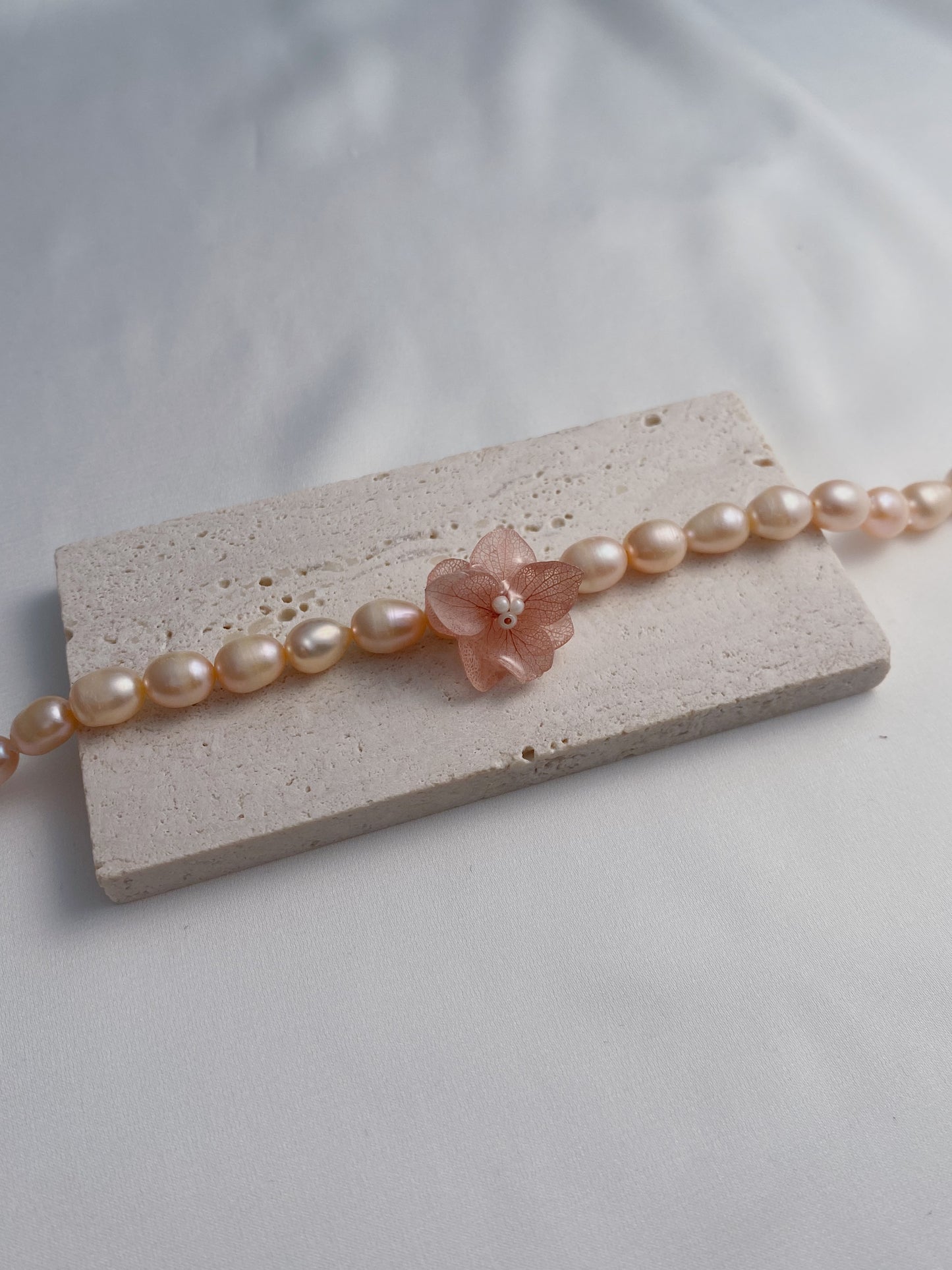 Real Hydrangea Pink Freshwater Pearl Bracelet