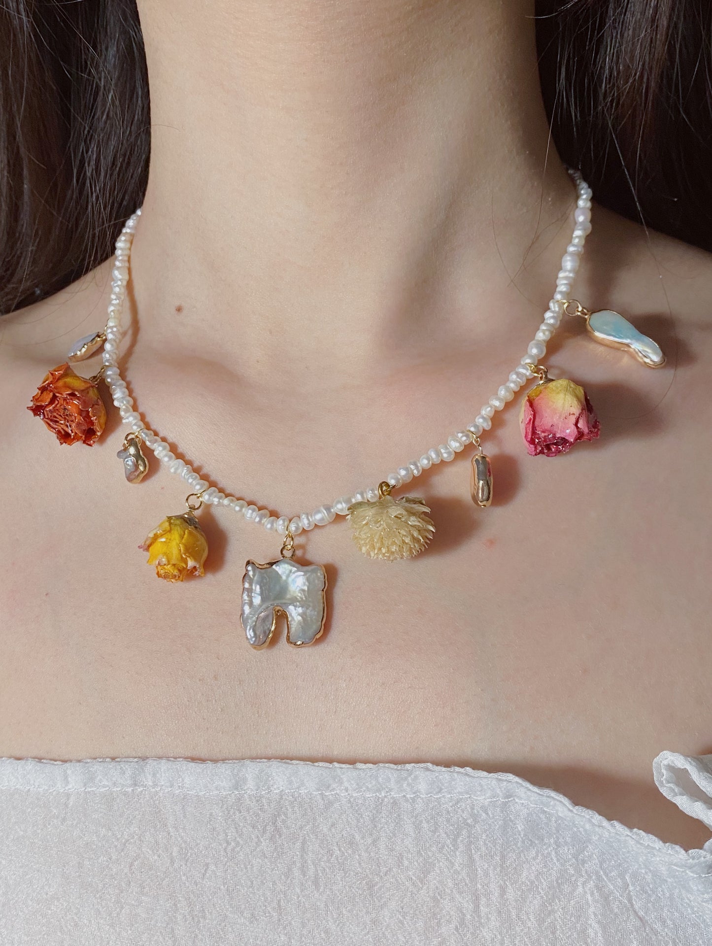 Freshwater Pearl Floral Garden Necklace