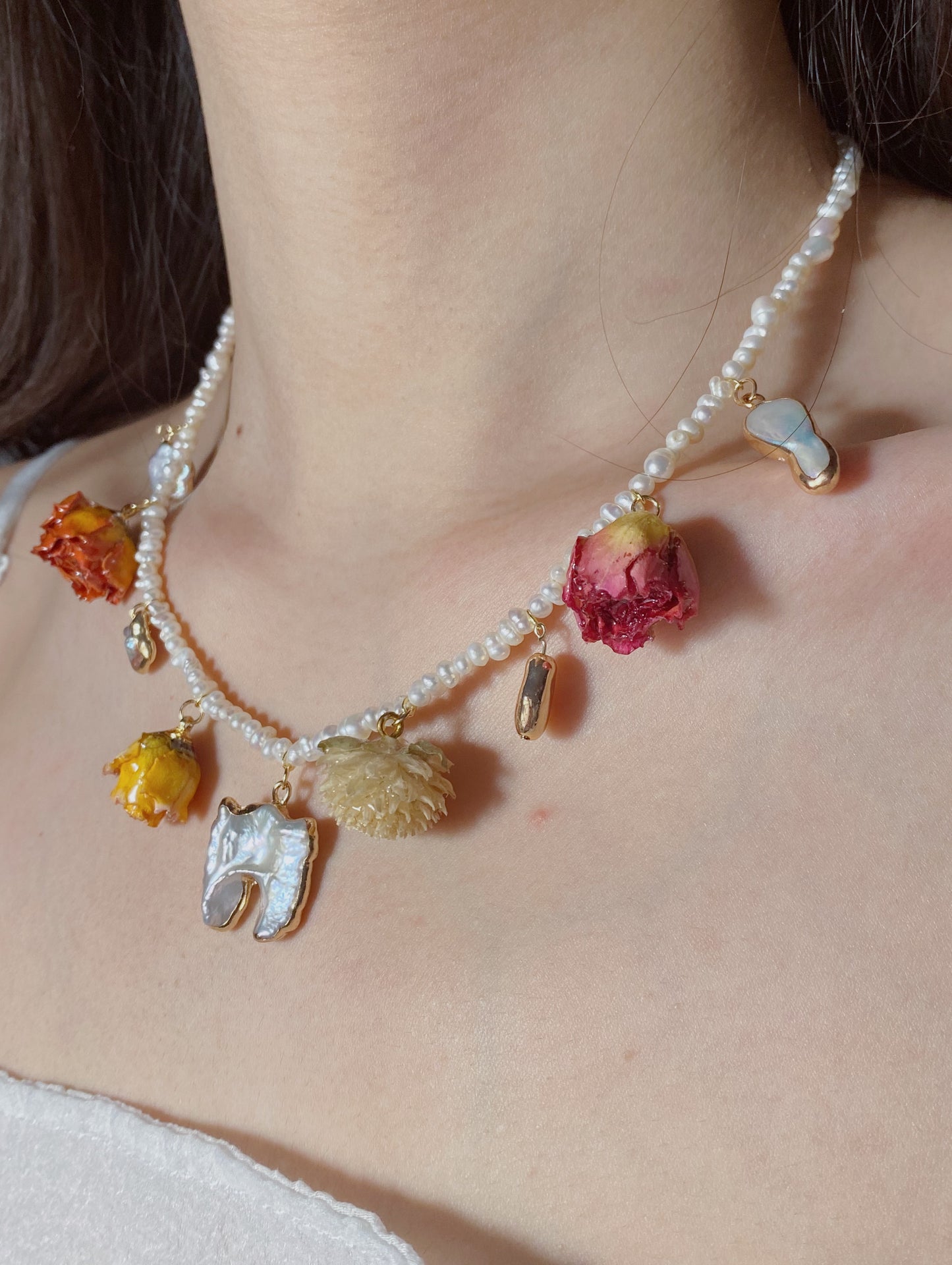 Freshwater Pearl Floral Garden Necklace